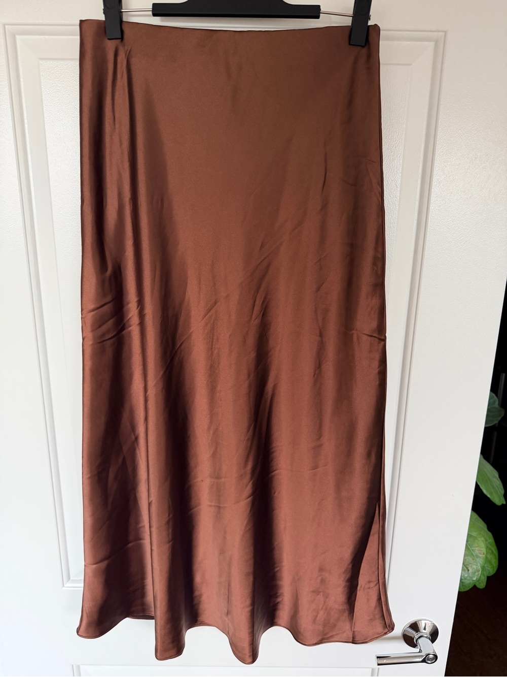 Womenโs Brown Satin Maxi Slip Skirt